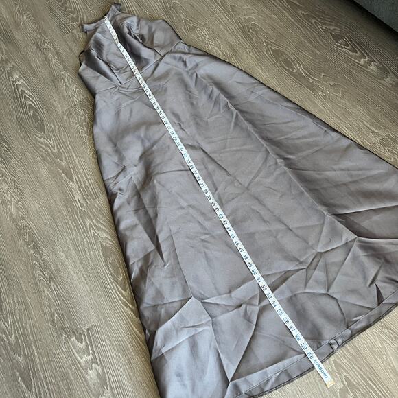 Alfred Sung Dress Size 14 Satin Twill Halter Neck Gown Caviar Gray D772 - Picture 12 of 15